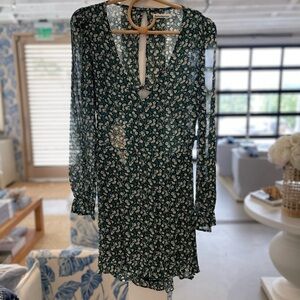 Reformation long sleeve open back dress